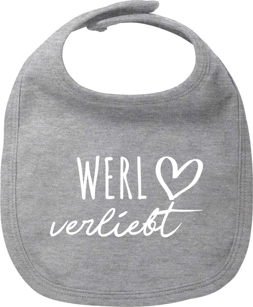 Huuraa Baby Lätzchen Werl verliebt Heather Grey Klettverschluss Baumwolle Latz Geschenkidee