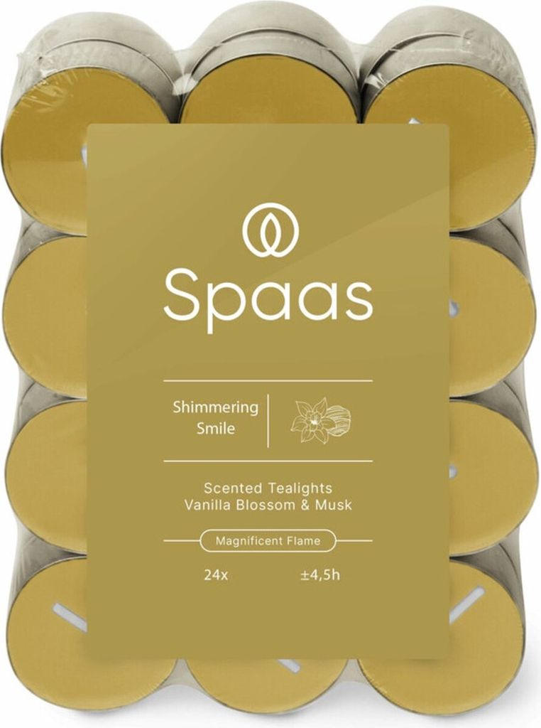 Spaas duftende Teelichter, Blockpackung x24, 4,5 Stunden – schimmerndes Lächeln | 5 Stück