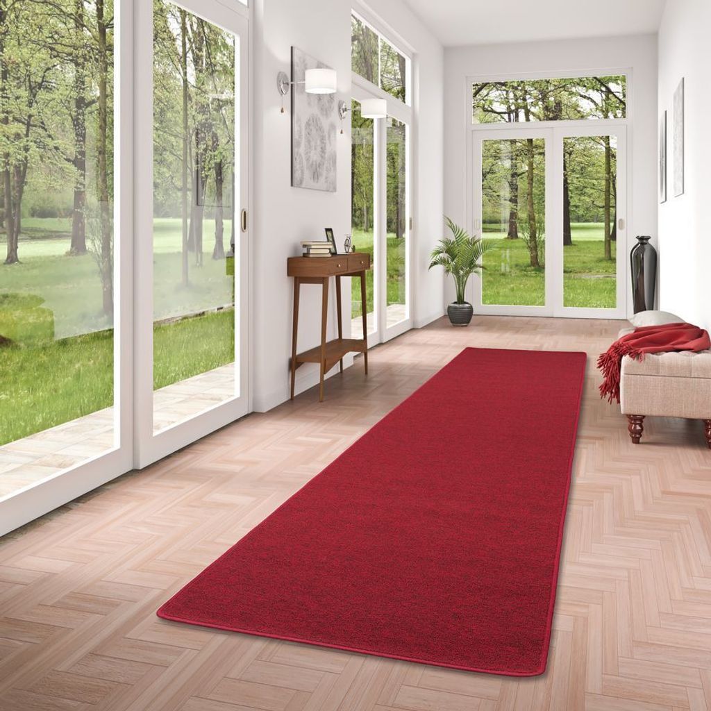 Feinschlingen Läufer Velour Teppich Strong Rot, Größe:80x160 cm