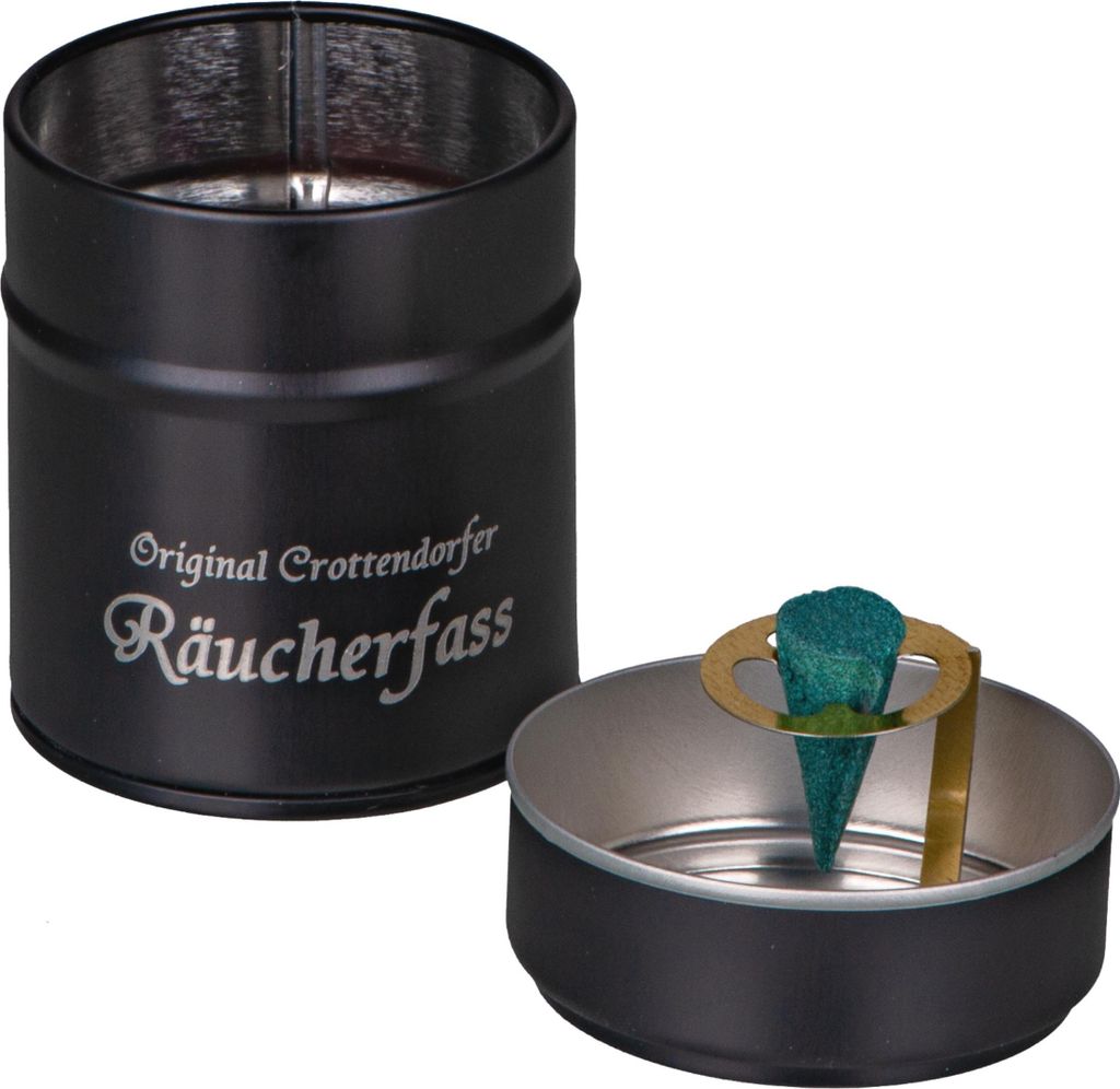Original Crottendorfer Räucherkerzen im Räucherfass - mit Räucherkerzenhalter - 20x Tannenduft