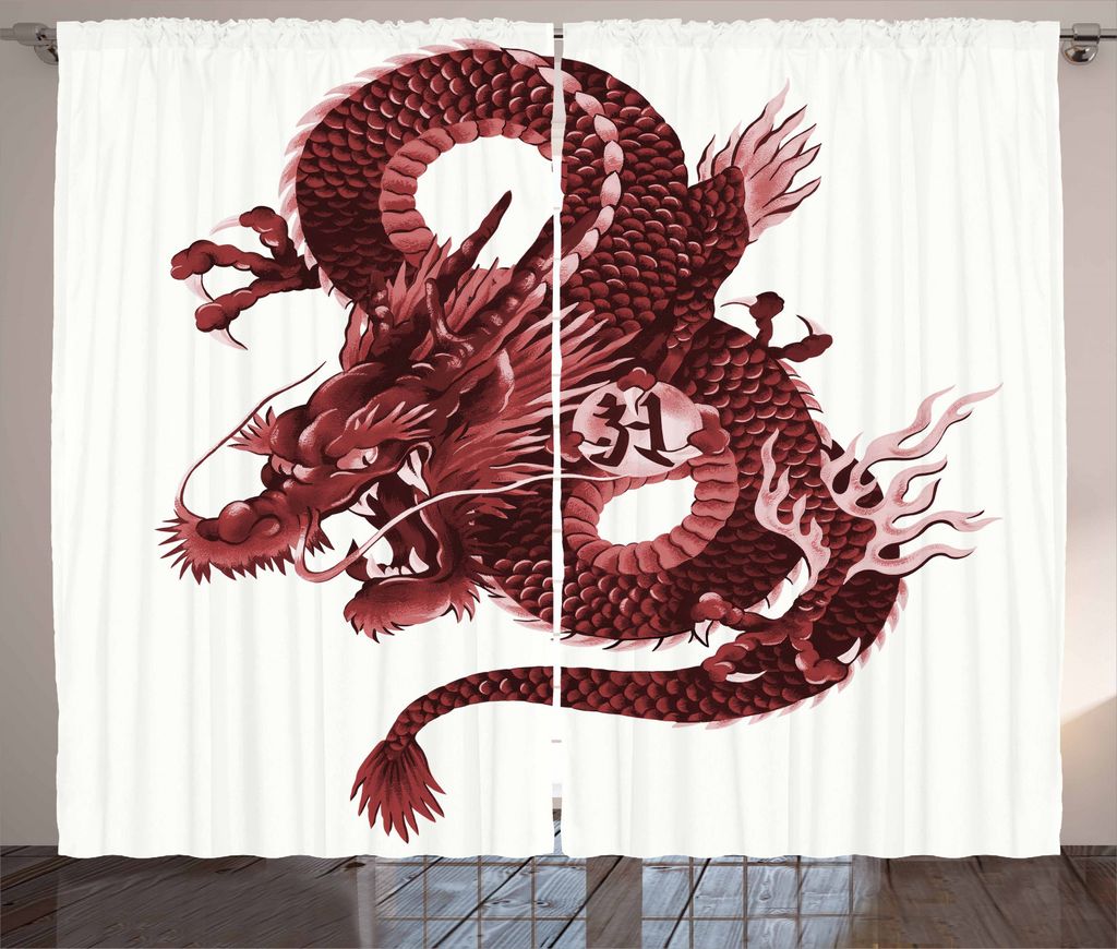 ABAKUHAUS Drachen Rustikaler Vorhang, Japanisches Edler Monster, Wohnzimmer Universalband Gardinen mit Schlaufen und Haken, 280 x 245 cm, Pale Pink...