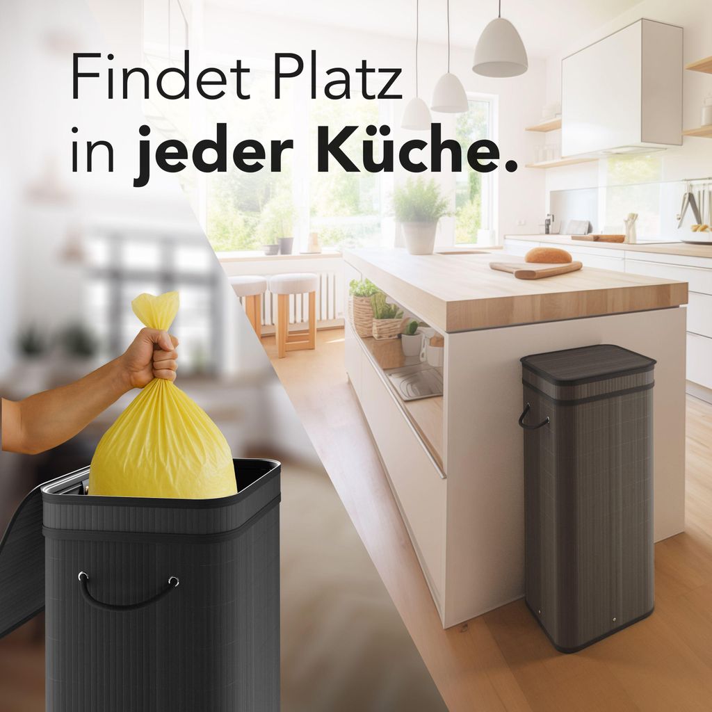 Gelber Sack Stnder 80L Mit Bambusrahmen  Faltbarer Mllsackhalter Mit  Deckel & Reiverschluss, Schwarz