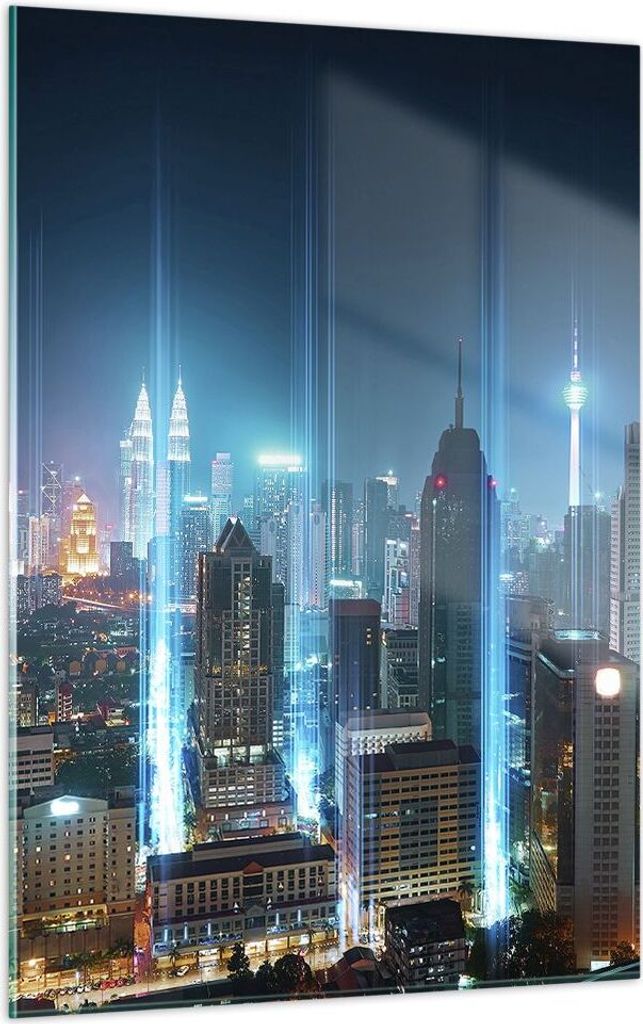 Bilder auf glas - Einteilig - Stadt Nacht Straße - 50x70cm - Glasbilder - Wandbilder - Bilder - zum Aufhängen bereit - Wanddekoration aus Glas - ...