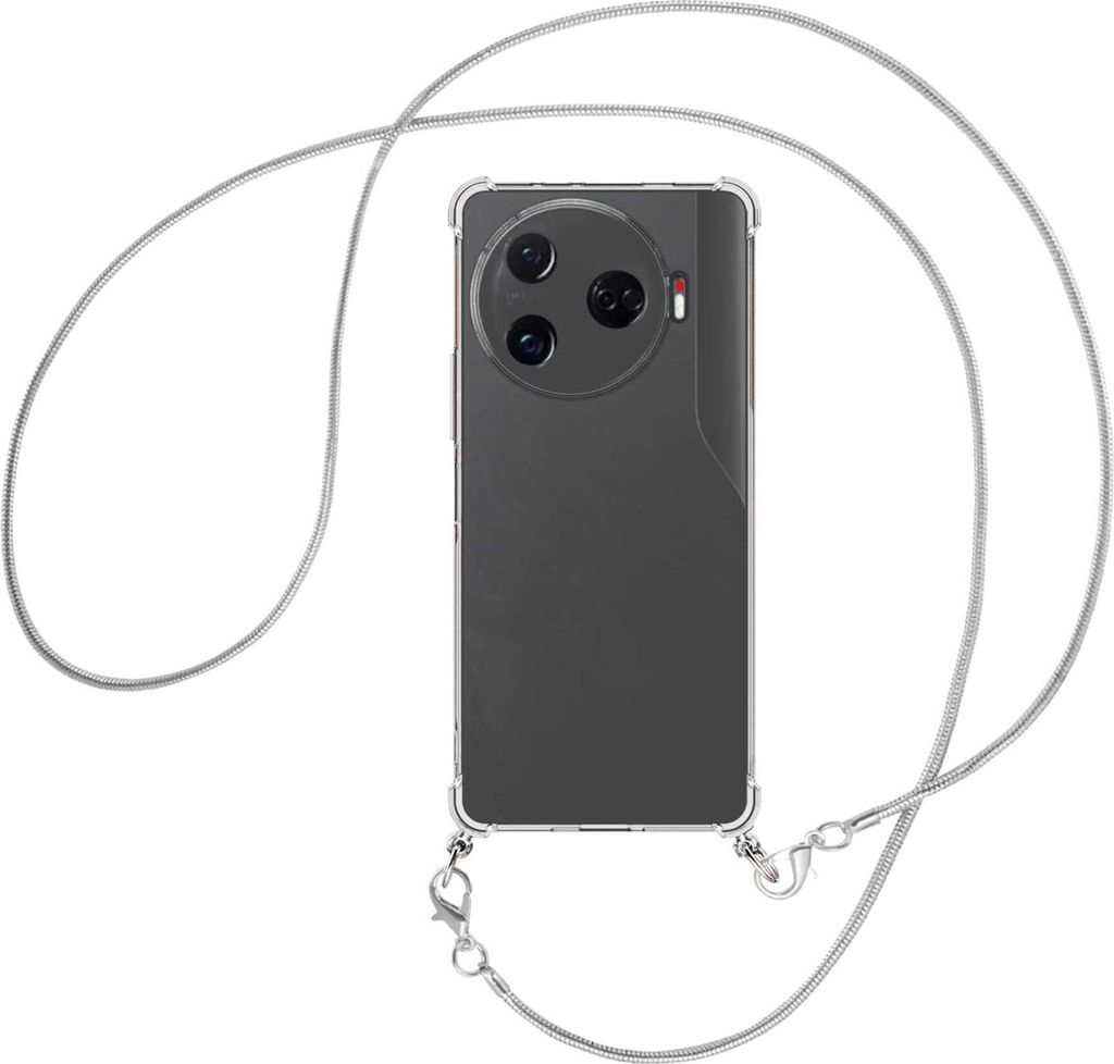 Handykette Backcover-Schutzhülle mit Band (Metall silberfarben) für Tecno Camon 30 Pro 5G - silberfarbene Snake-Kette