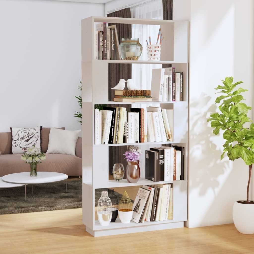 The Living Store Bücherregal/Raumteiler Weiß 80x25x163,5 cm Massivholz Kiefer