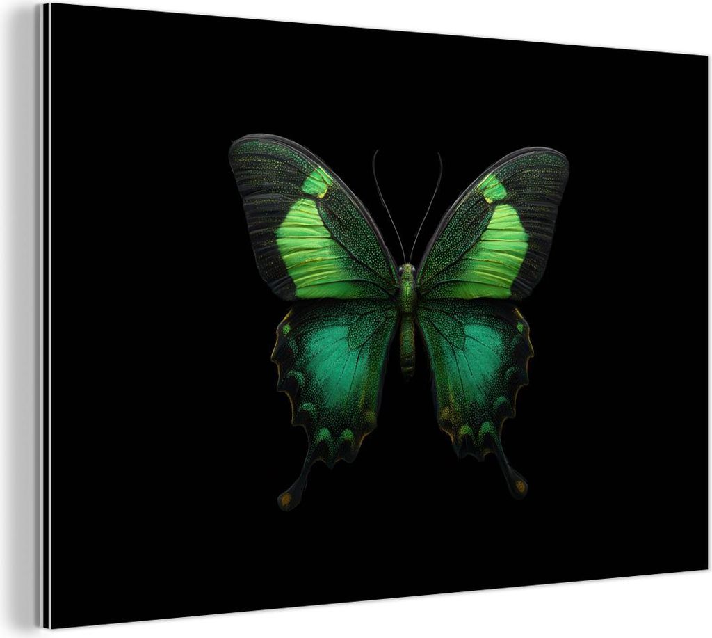 MuchoWow Wanddekoration Metall Metallbild Wandkunst 60x40 cm Schmetterling - Grün - Blickfang MuchoWow Aluminium Gemälde - Gemälder