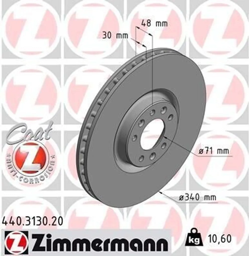 Disque de frein Zimmermann 440.3130.20 pour Citroën C5 III et C6 TD