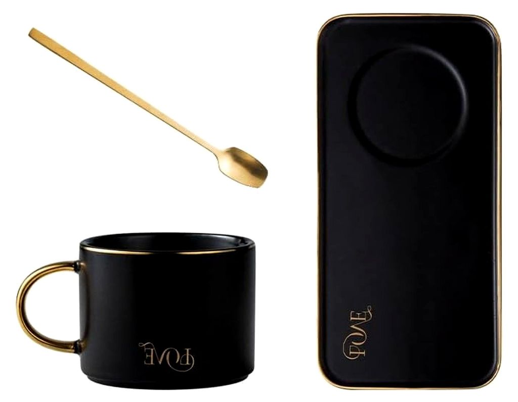 Kaffeetasse mit Untertasse Set, Keramiktasse und Untertasse für Nachmittagstee und Frühstückstee, 160ml, Schwarz