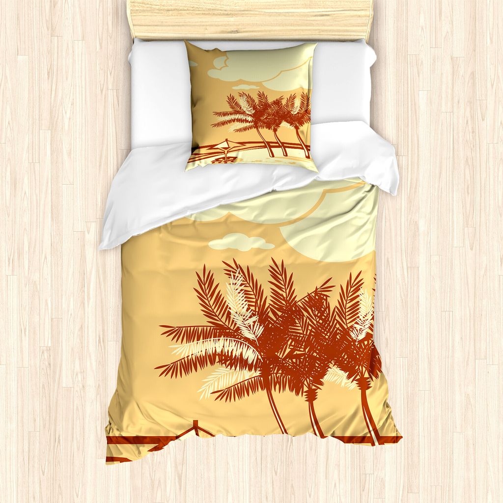 ABAKUHAUS Grafik-Strand Bettbezug Set für Einzelbetten, Sommer Küste, Milbensicher Allergiker geeignet mit Kissenbezug, 135 cm x 200 cm - 80 x 80...