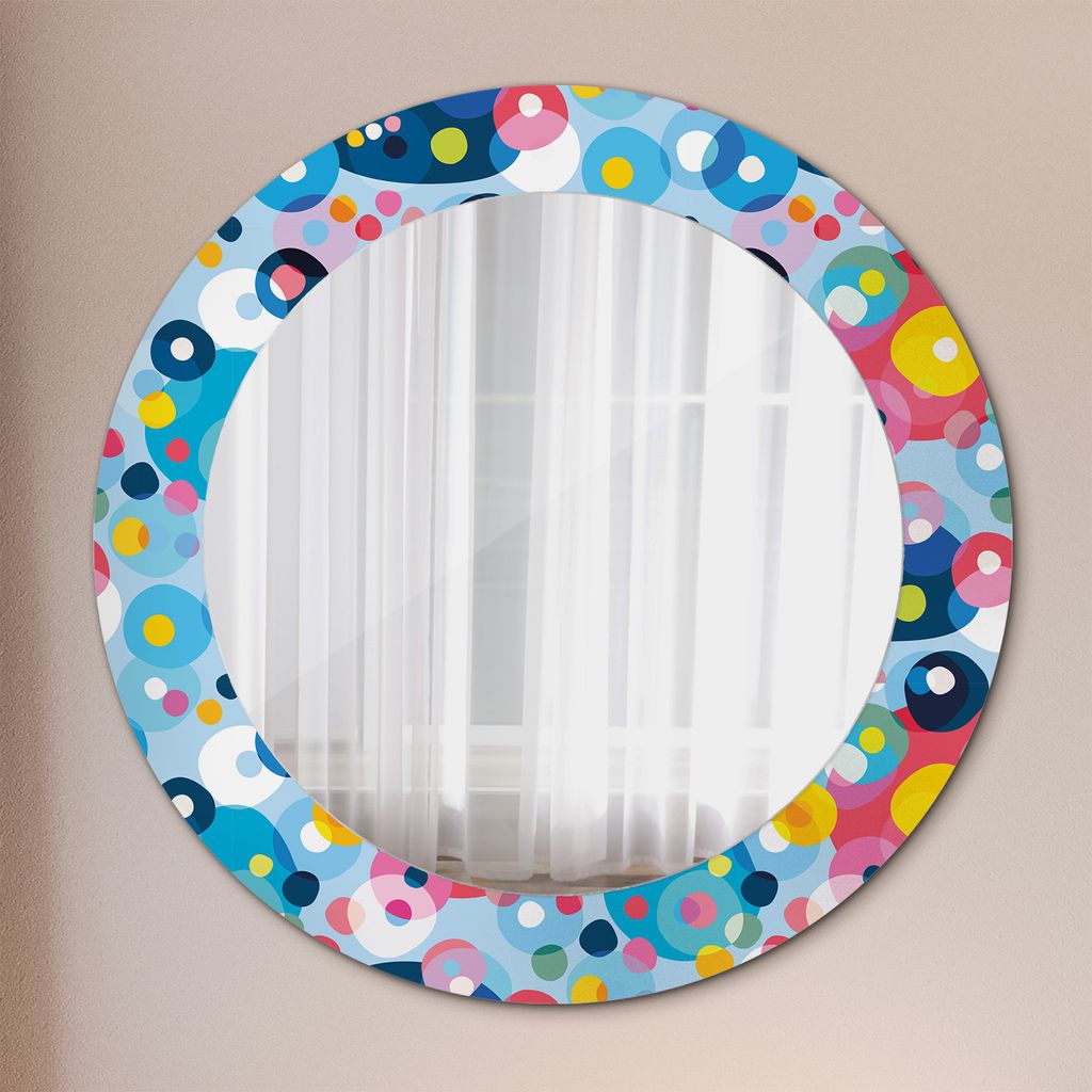 Wohnzimmer Spiegel - Mirror zum Wandspiegel Schlafzimmer – Schminkspiegel - Bunt Kreise - Rund: Ø60 cm