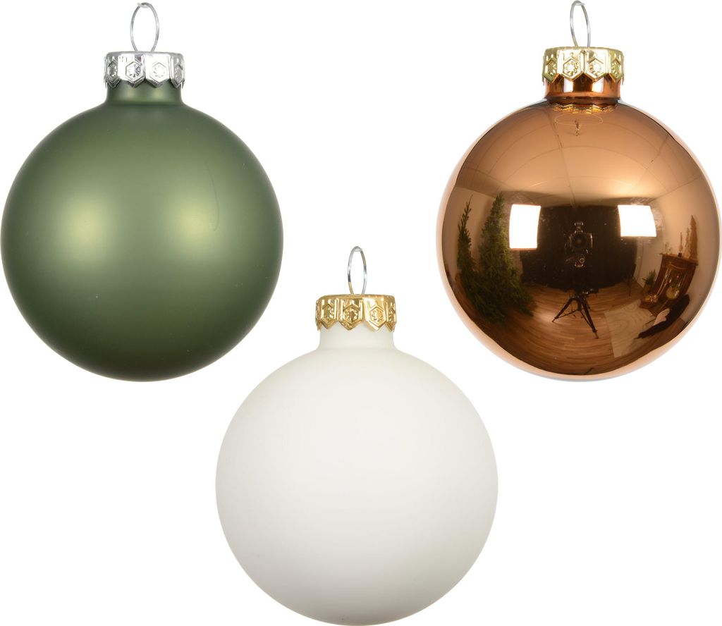 Weihnachtskugeln Glas 6cm x 20 Stück - Grün / Brandy Mix