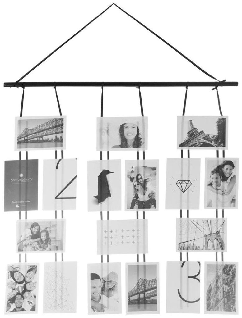 A hanging photo frame with multiple pictures displayed.
