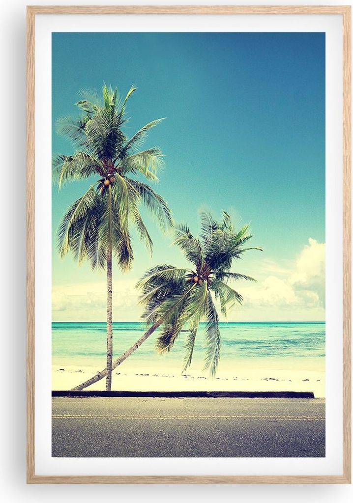 Gerahmtes Poster - Rahmen in heller Eiche - Auto Surfbrett Strand Ozean - 61x91,5 cm - Wand Bild - Wanddeko - Wandbilder - Wandposter - Bilderrahme...