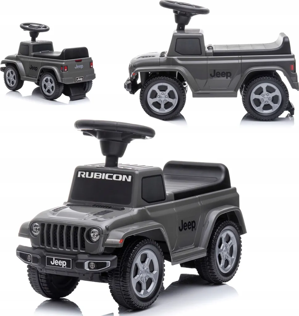 Véhicule pour enfant robuste 25 kg avec volant sonore et design Jeep gris