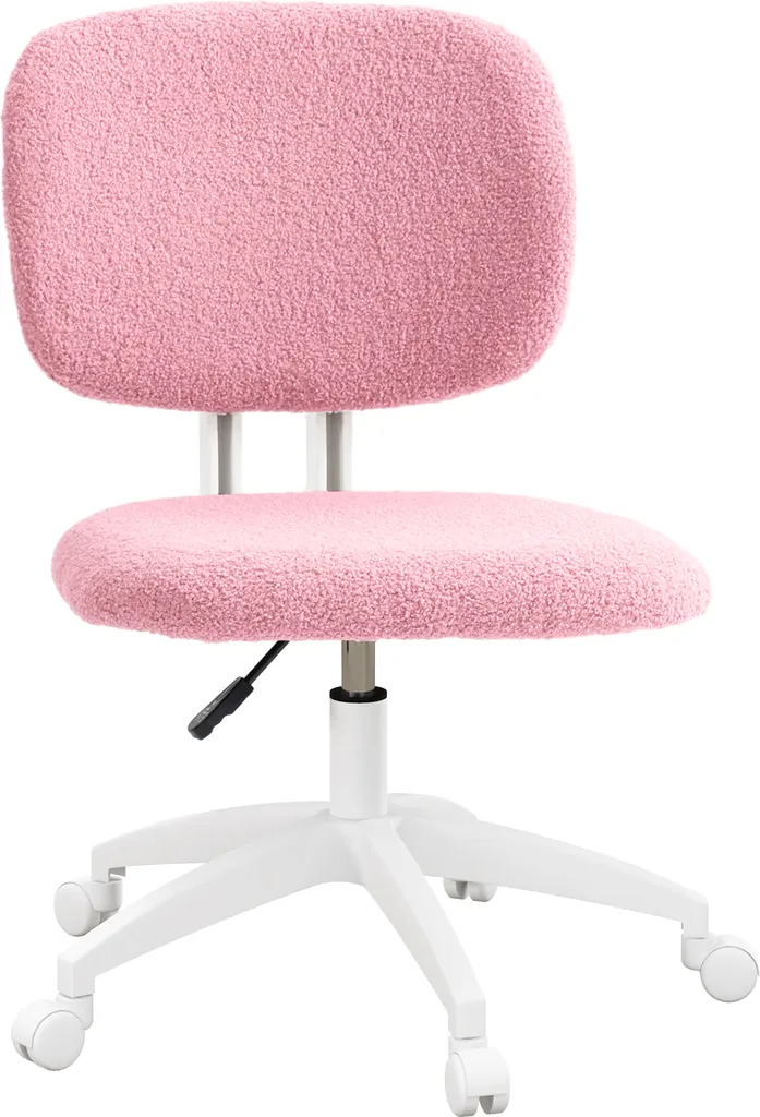 Sedia da ufficio Vinsetto, sedia da scrivania ergonomica, sedia da computer regolabile in altezza senza braccioli, sedia girevole per studio, velluto, rosa