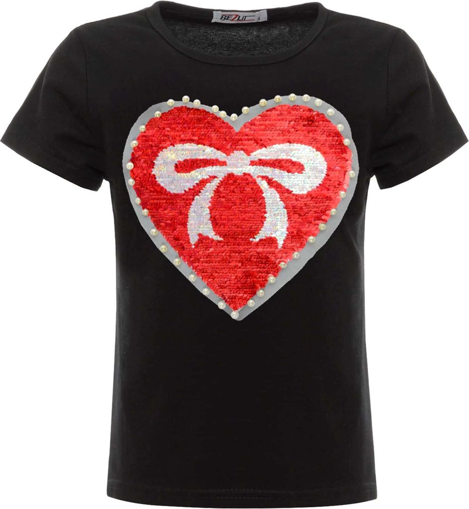 BEZLIT Mädchen Wende Pailletten T-Shirt mit einem Herz-Motiv Schwarz 110
