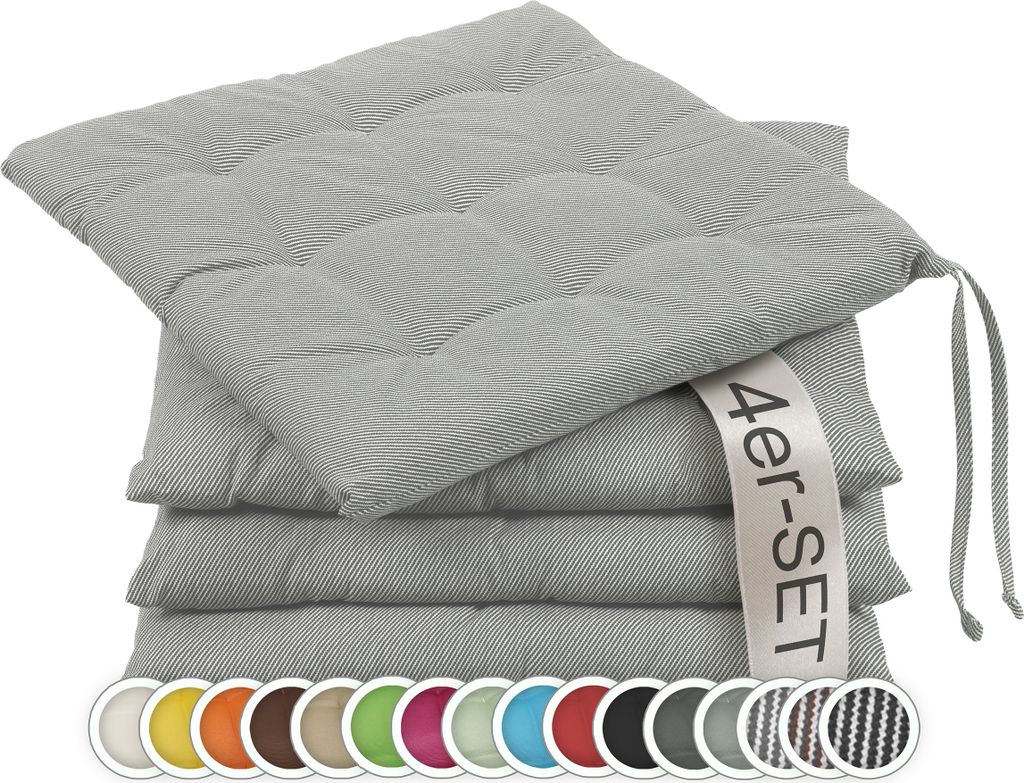 Sitzkissen Stuhlkissen 4er Set, ca. 40x40 cm, grau-weiß-gestreift