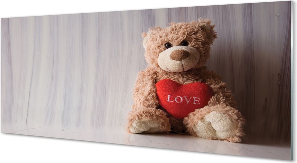 Glasbilder 125x50 Wandkunst Herz Teddybär Produktbild 