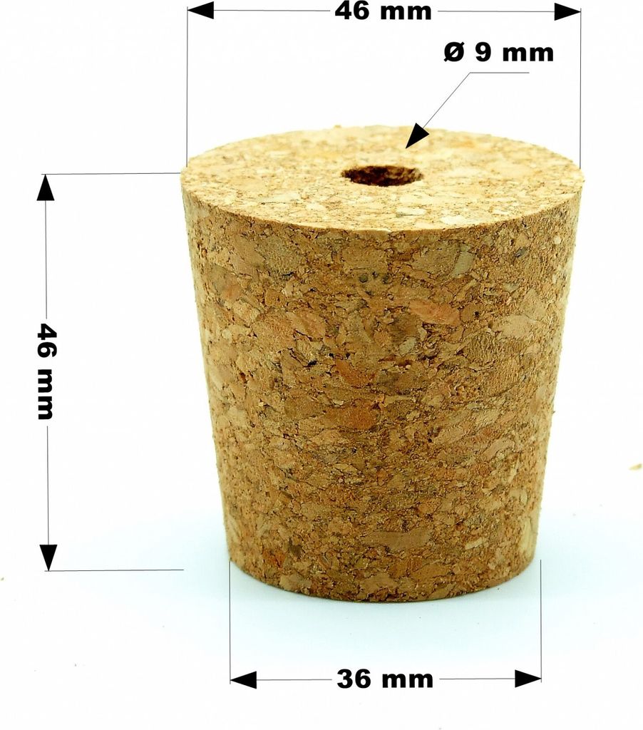 Konisch Korkstopfen mit Loch 46/36mm - Korkstopfen, Flaschenkorken, Korken für Weinflaschen