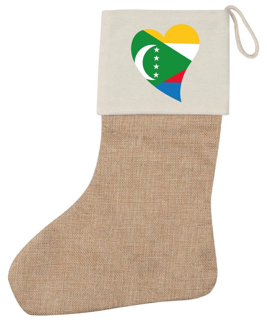 Huuraa Weihnachtsstrumpf Komoren Flagge Herz Beige Jute Kaminstrumpf Geschenkidee