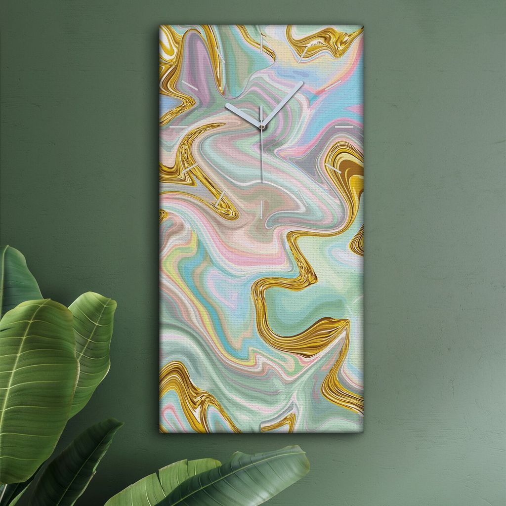 Wohnzimmer Leinwand Uhr Geräuschlos Küche 30x60 Farbig, Mosaik, Abstrakt, weiße Zeiger