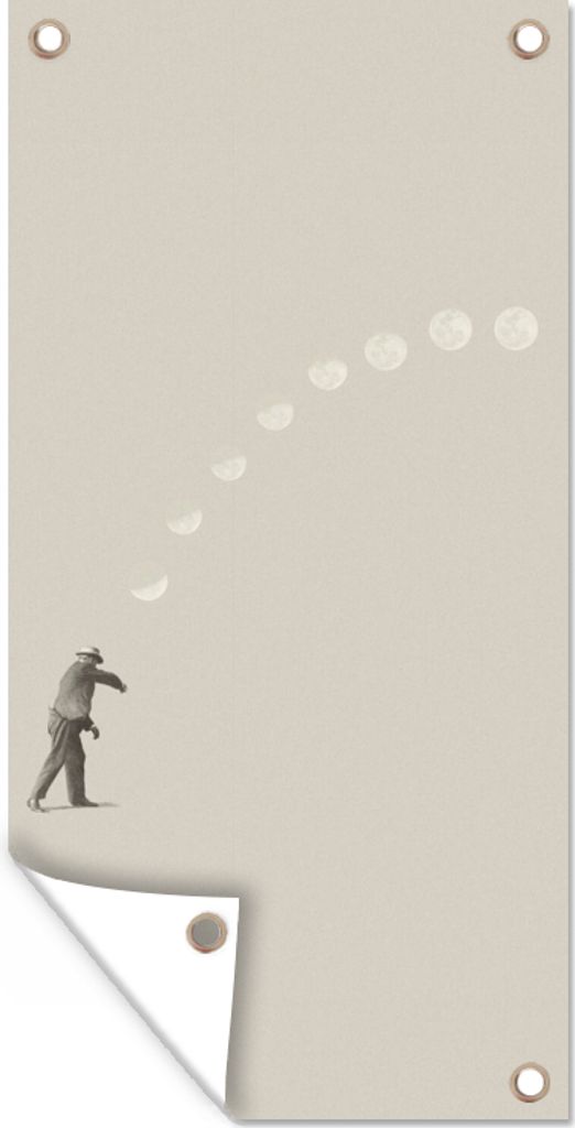 MuchoWow 30x60 cm Outdoor-Poster Gartendeko Sichtschutz Garten Poster für den Garten Jahrgang - Mond - Mensch