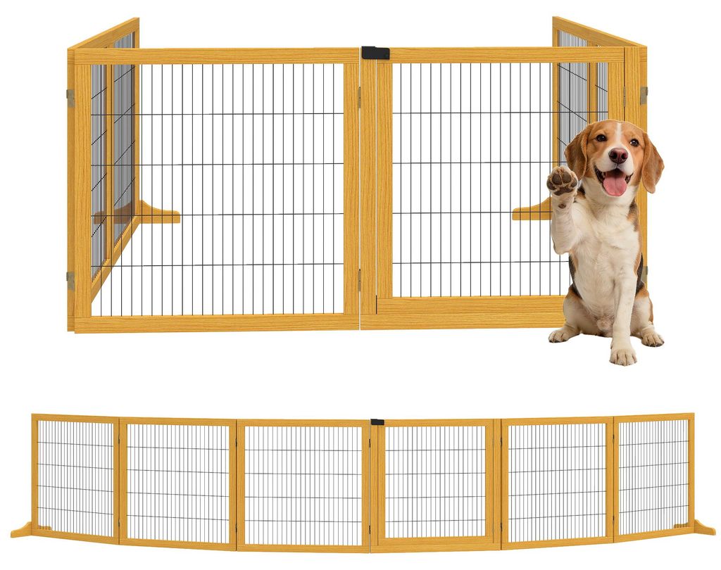 Absperrgitter fš¹r Hunde. klappbar. 432 x 36 x 70 cm. Kiefernholz. Gelb
