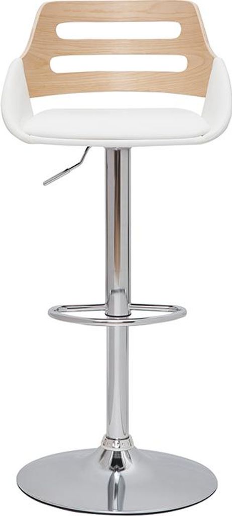 Miliboo - Design-Barhocker höhenverstellbar weiß und helles Holz PERNIK