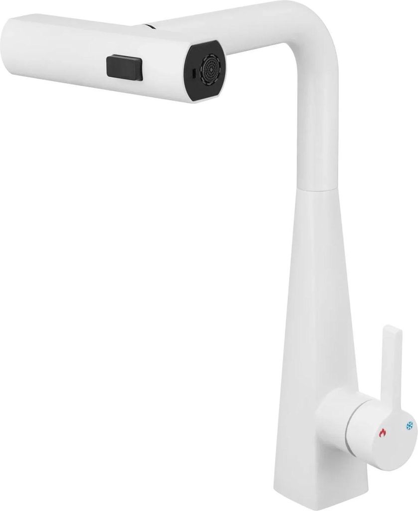 Küchenarmatur - Ausziehbarer Wasserhahn - 3 Strahlarten - Schwenkbarer Auslauf - Flexibler Schlauch - Für Küche, Bad & Gastronomie - Weiß