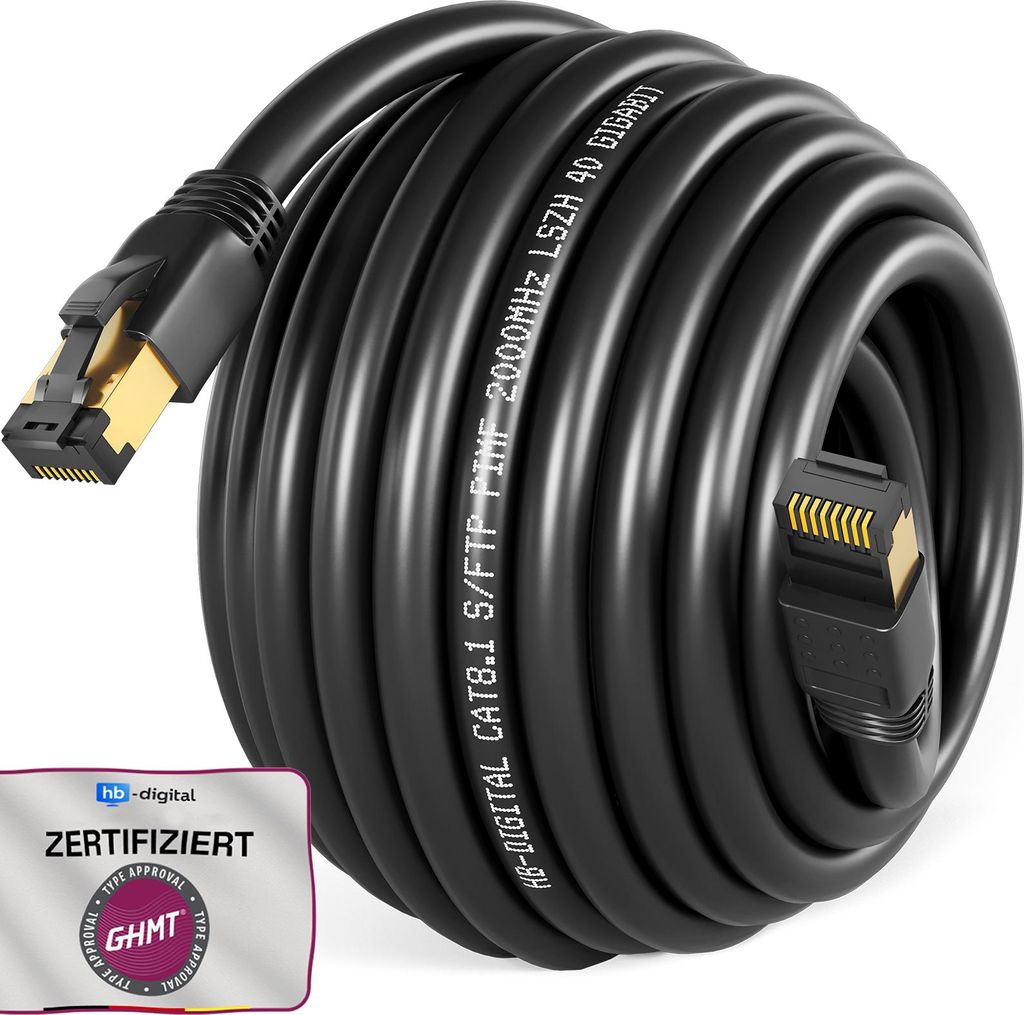 hb-digital 15m RJ45 Patchkabel CAT 8.1 S/FTP LSZH schwarz Produktbild 
