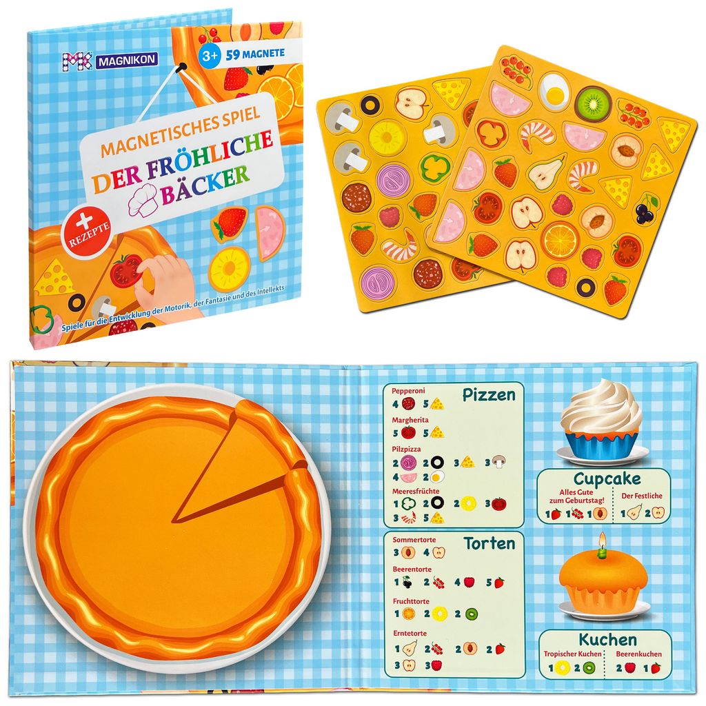 MAGNIKON Magnetspiel Fröhlicher Bäcker 59 Magnete, Spiel für unterwegs, Beschäftigung Kinder Restaurant, Spielerisch Zählen Lernen