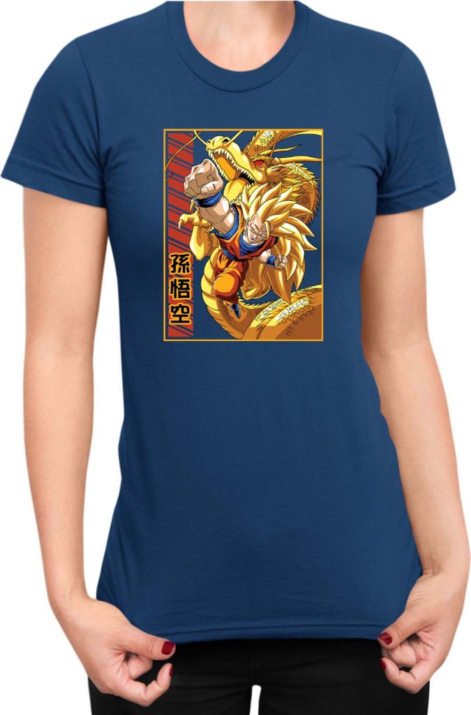 Damen T-Shirt Dragon Anime Manga Ball Z Goku 38, Lady 2XL / Dunkelblau