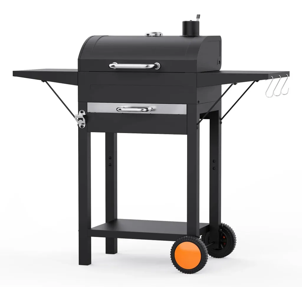 Barbecue à charbon portable avec deux tablettes latérales fixes de 85cm