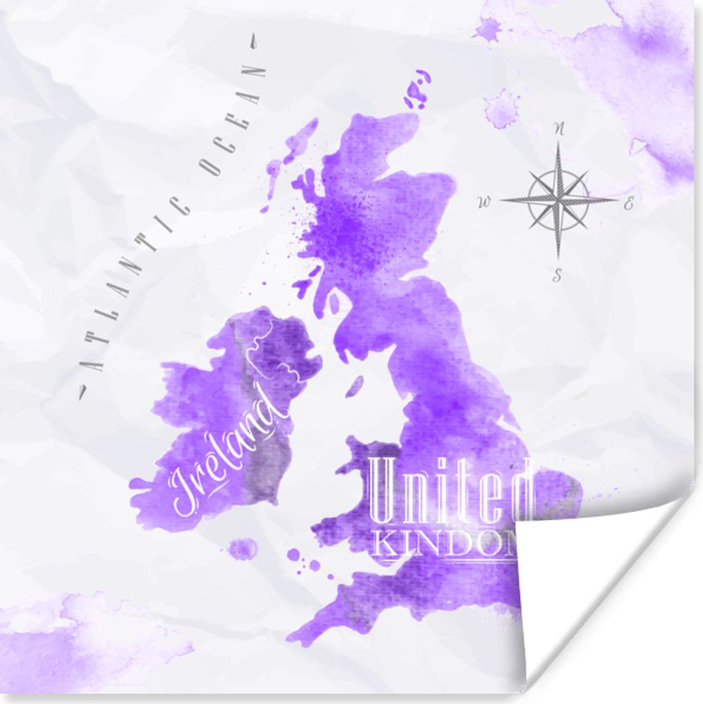 MuchoWow® Poster Karte - England - Aquarell 50x50 cm - Produktbild 