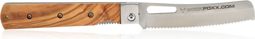 ROCKFOXX Klappmesser "Bread knife" mit rostfreier Stahlklinge und Olivenholz Griff