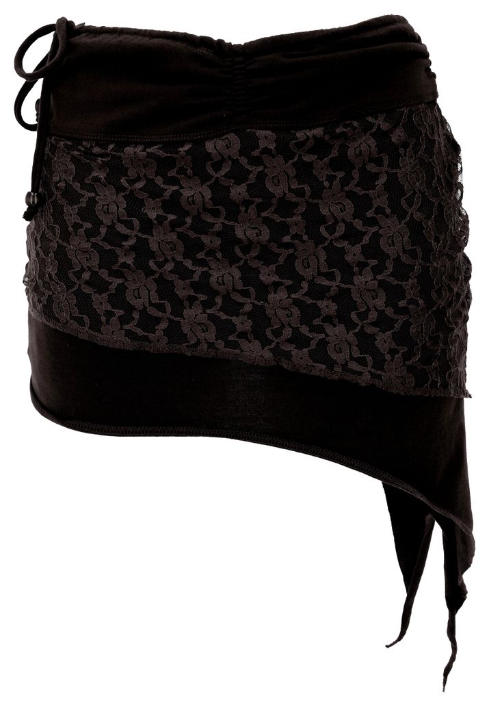 Pixi Zipfelrock, Goa Top, Minirock, Elfenrock mit Spitze - Schwarz, Damen, Baumwolle,Elasthan, Größe: XL