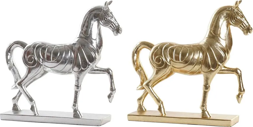 Figurine cheval pour déco de salon luxueuse - Lot de 2 pièces or/argent