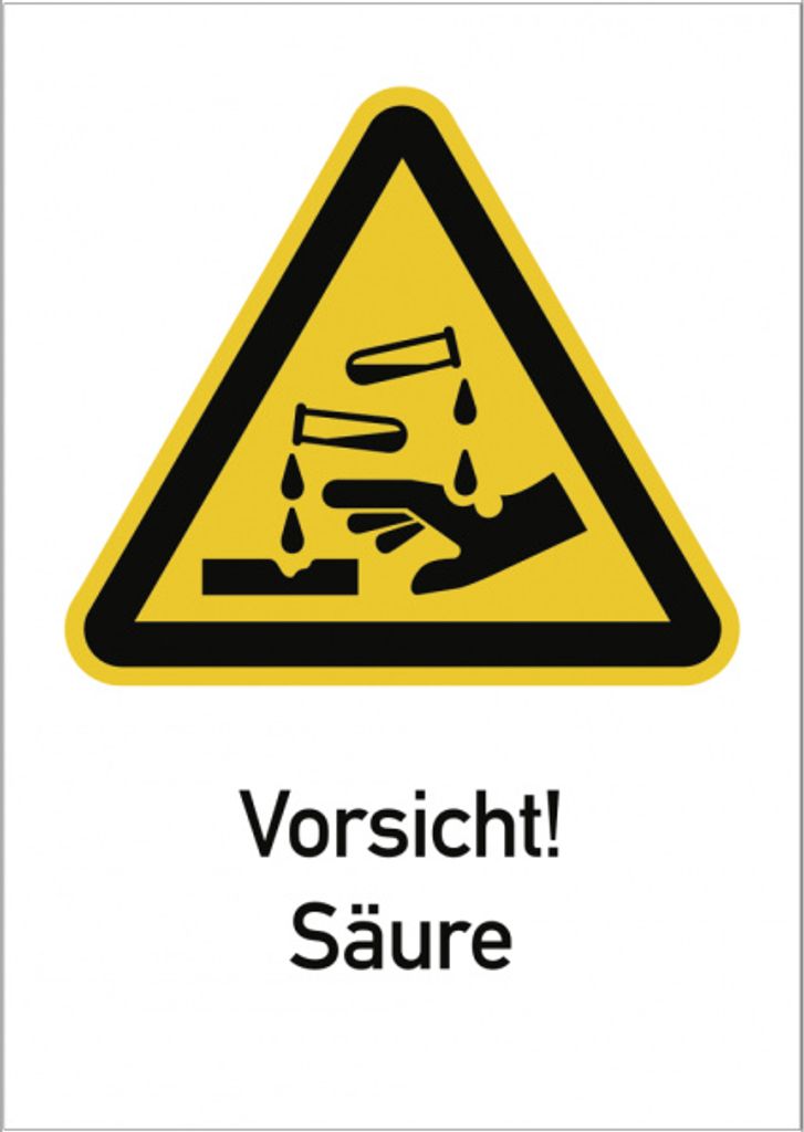 Dreifke Vorsicht! Säure ISO 7010, Kombischild, Folie, 131x185 mm