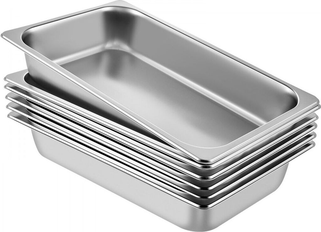 Edelstahl Behälter - 6 Stk. Essens Behälter - Antihaft Teller - Kommerzieller Warmhaltebehälter 537 x 330 x 90mm - für Speisen, Torten, Aufläu...