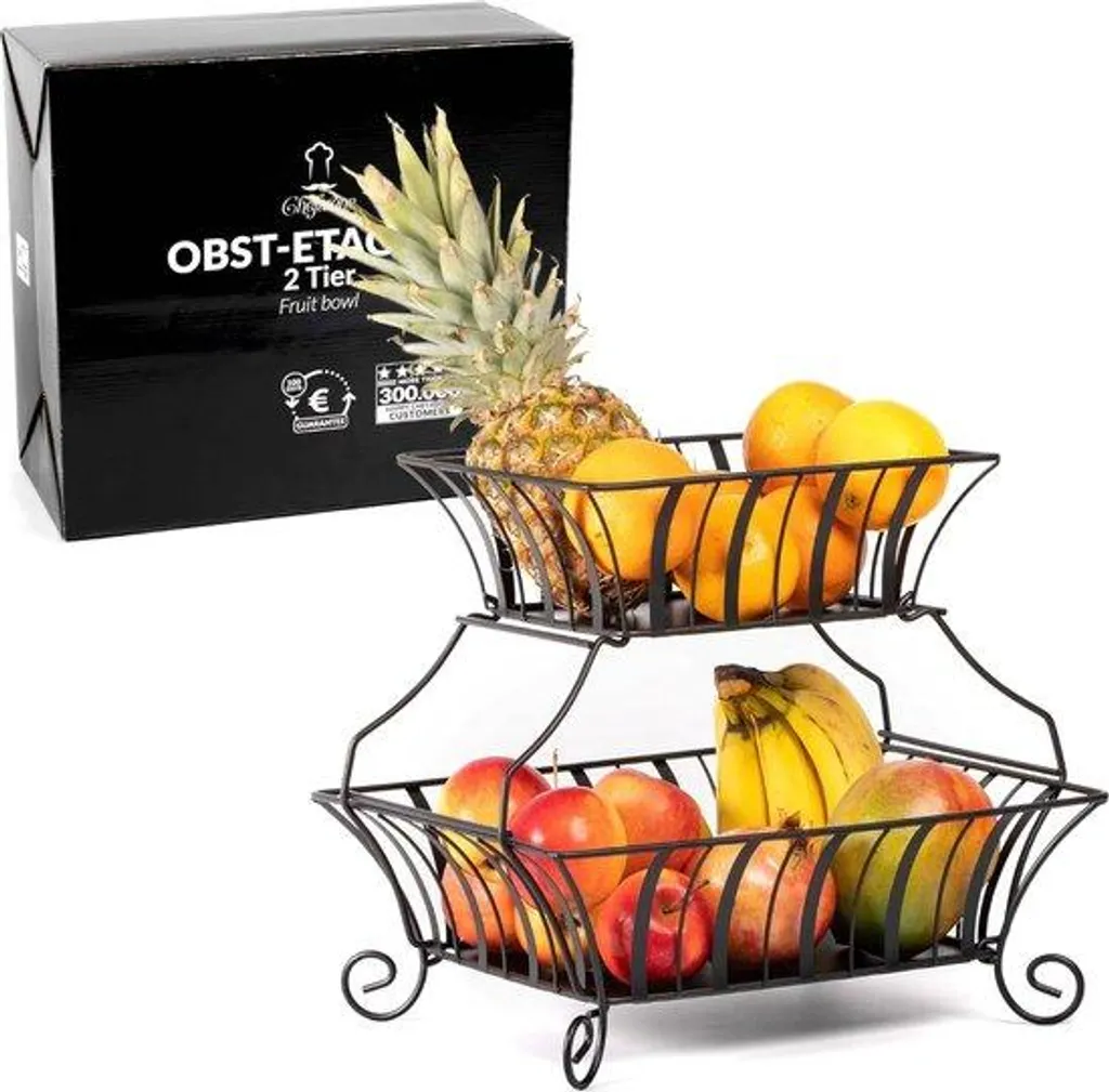 Corbeille à fruits double étage en métal noir pour cuisine moderne