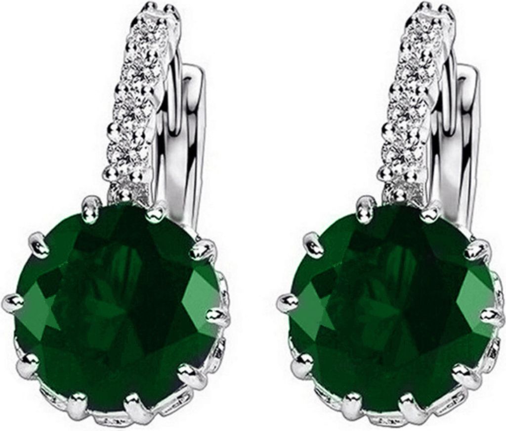 Damen-Ohrstecker, rund, mit Zirkonia, eingelegt, für Hochzeit, Verlobung, Schmuck, Geschenk-Schwarzgrün