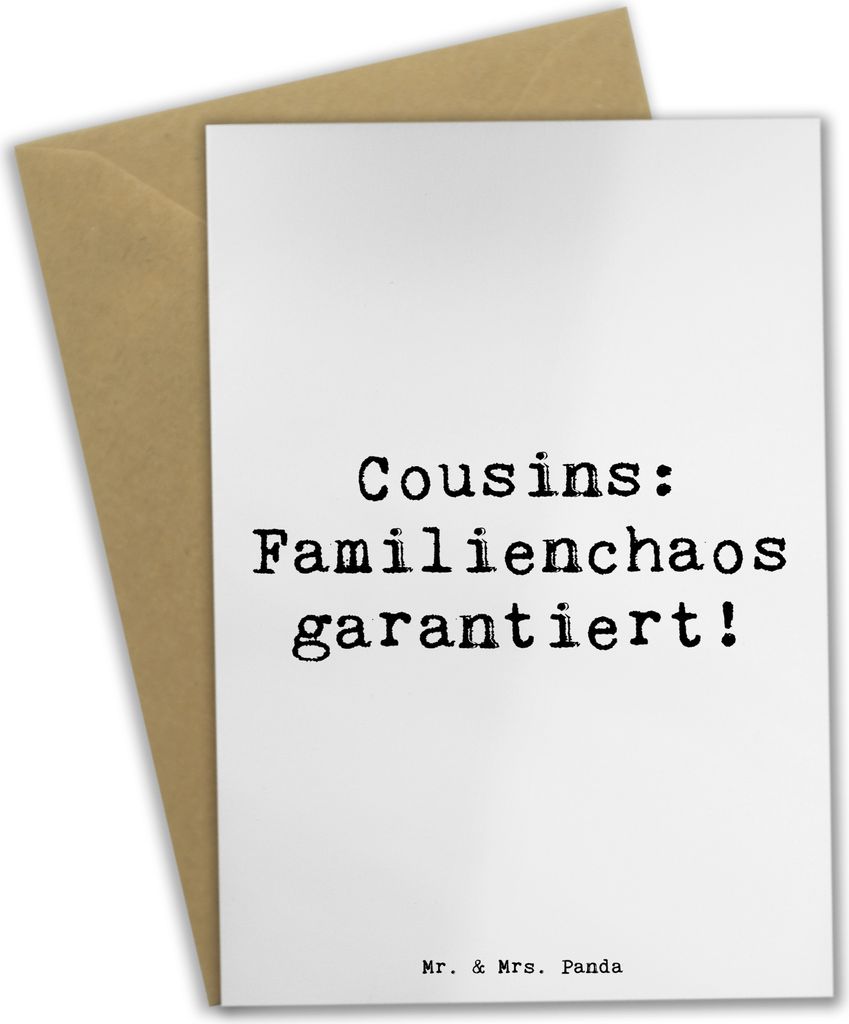 Mr. & Mrs. Panda Glückwunschkarte Spruch Cousin Abenteuer - Weiß - Geschenk, Spaß, osterkarten, hochzeitskarten, osterkarte, Chaos, persönliche...