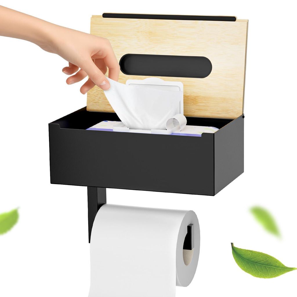 Toilettenpapierhalter mit Feuchttuchspender – Toilettenpapierhalter ohne Bohren, Toilettenpapierhalter mit Ablage für Toilette und Badezimmer, s...
