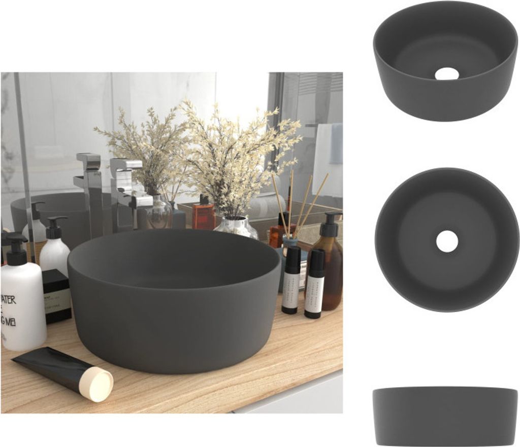 vidaXL s Waschbecken Rund Matt Dunkelgrau 40x15 cm Keramik - Badezimmer-Waschbecken