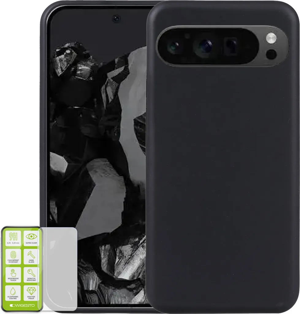 Cover Google Pixel 9 Pro XL Silicone Nero + Pellicola Vetro H9 9H
