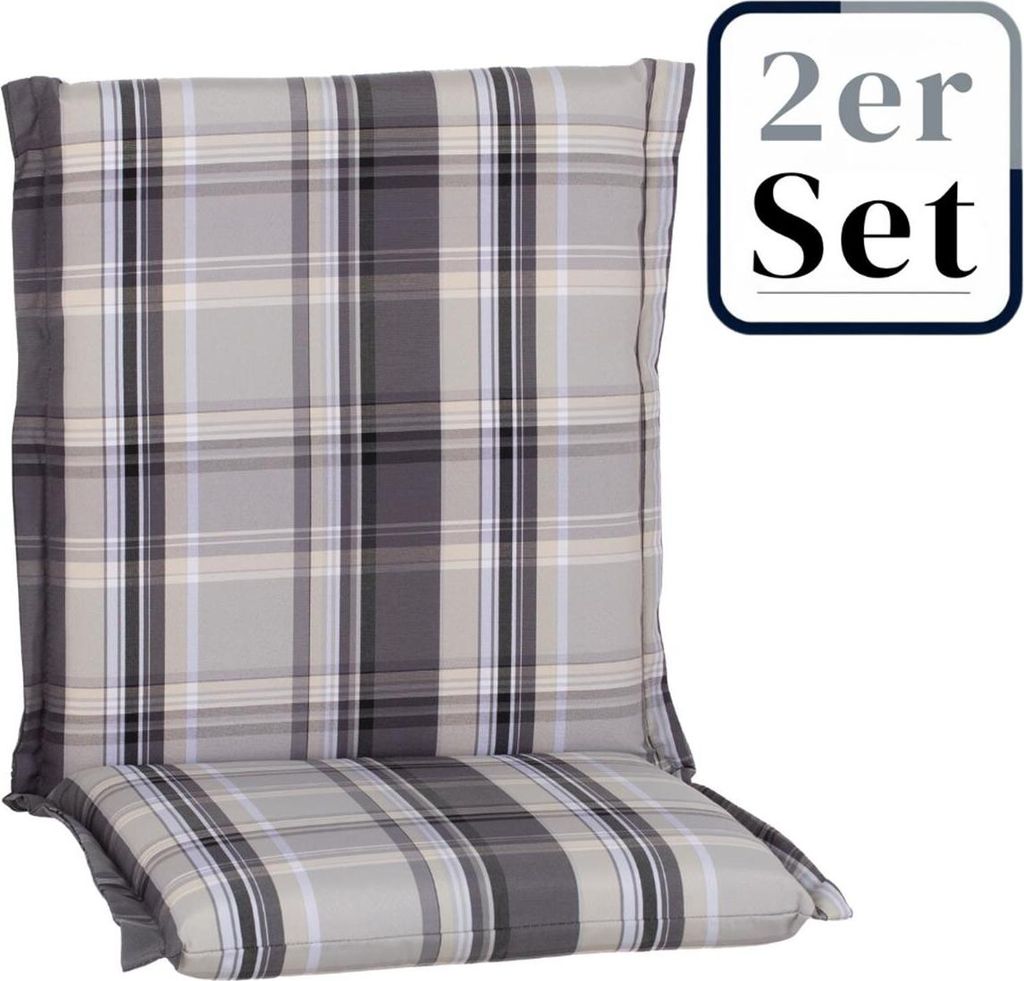 2er Set Niedriglehner Auflage Atika, Motiv - Karo, grau, 100x52x8cm