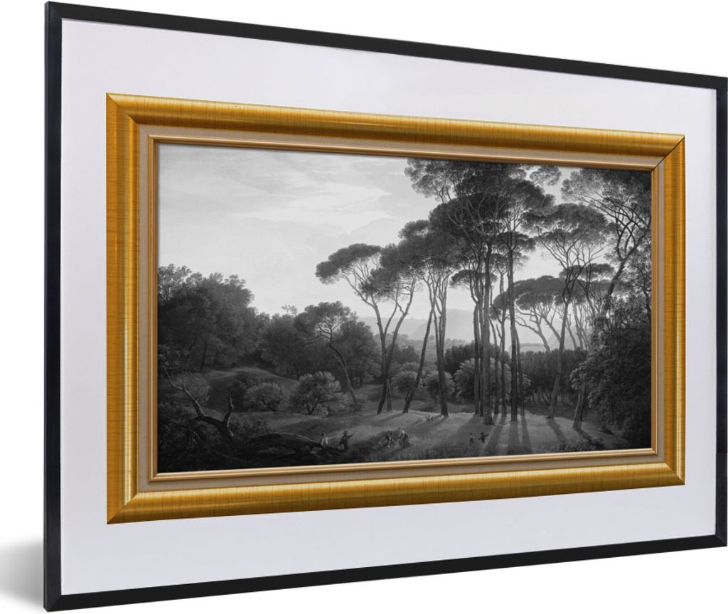 MuchoWow Gerahmtes Poster Italienische Landschaft Schirmkiefern - Hendrik Voogd - Liste - Gold 60x40 cm - Poster mit Schwarzem Bilderrahmen Wandp...