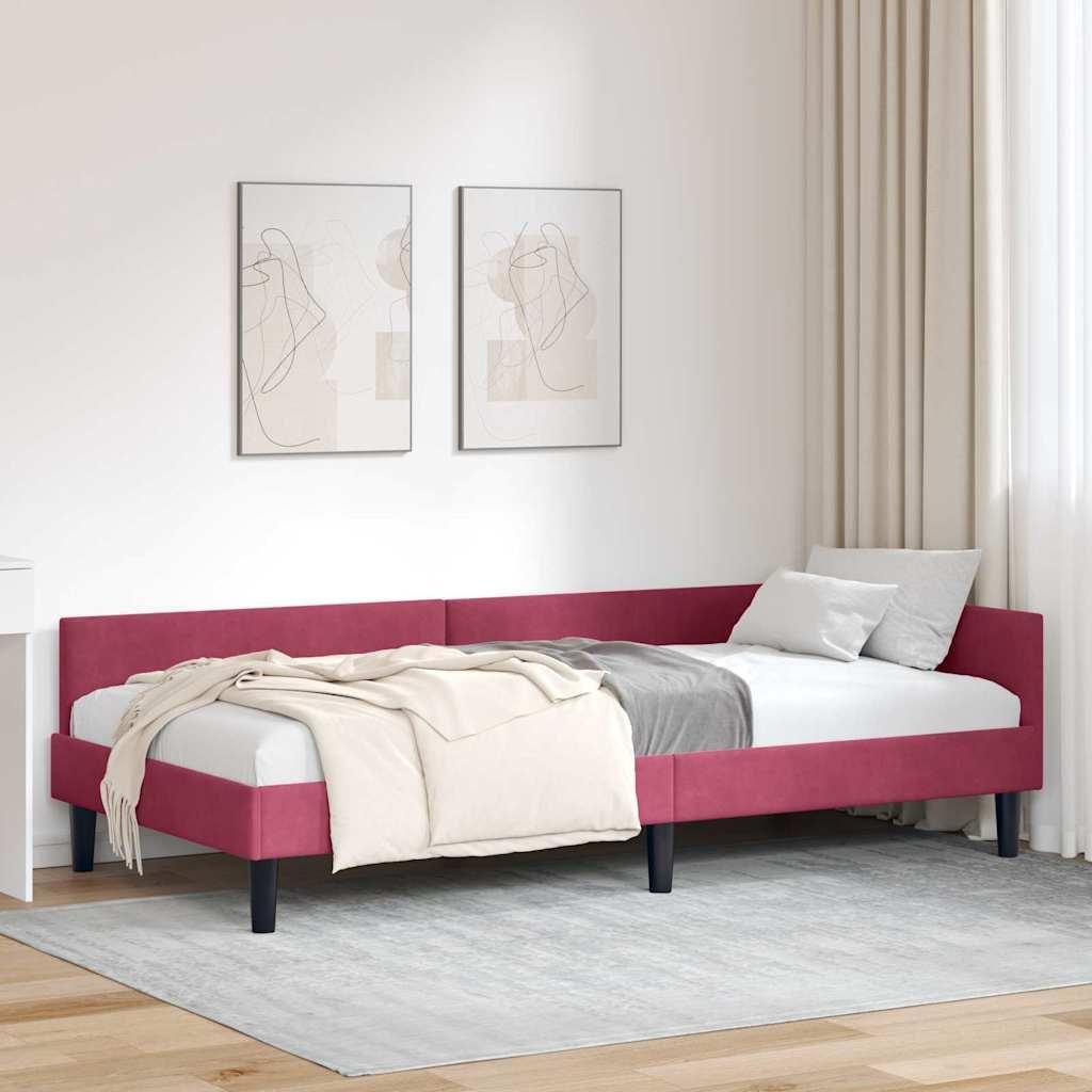 Maison Exclusive - Eckbettgestell mit Kopfteil Weinrot 100 cm x 200 cm Samt