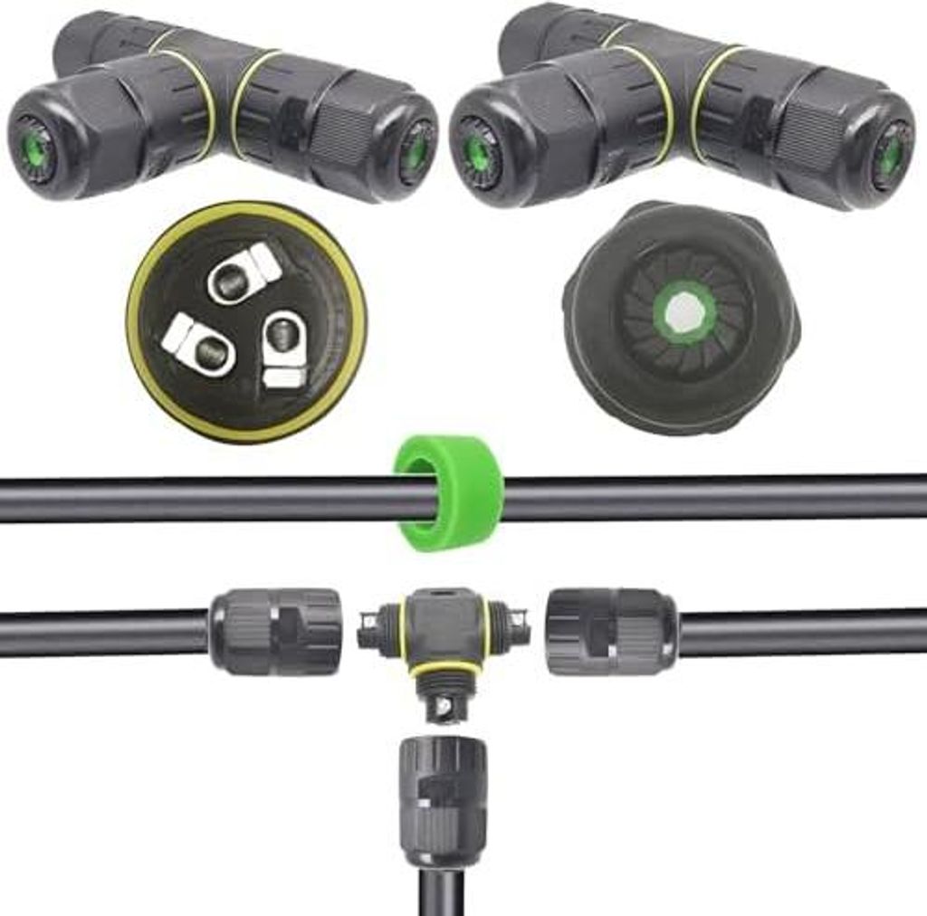 CTRICALVER Kabelanschlussdose für den Außenbereich | T-Form Kabelverbinder | Wasserdicht IP68 Verbindungsbox für Ø9-12 mm 3-poliger Kabelschnel...