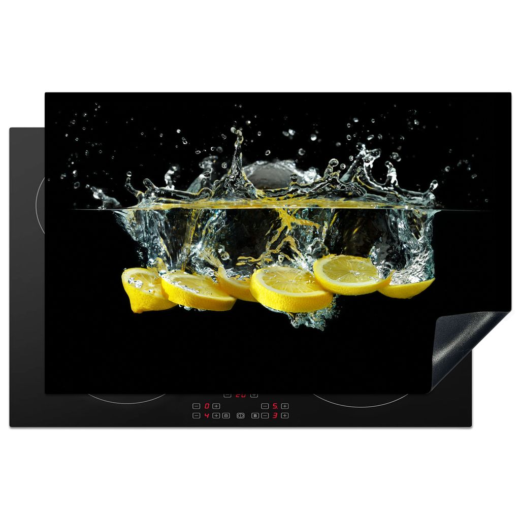 KitchenYeah Herdabdeckplatte Zitrone - Frucht - Gelb - Stilleben - Wasser , 81x52cm, Küche Deko, Glaskeramikkochfeld Herdabdeckung, Abdeckplatte...